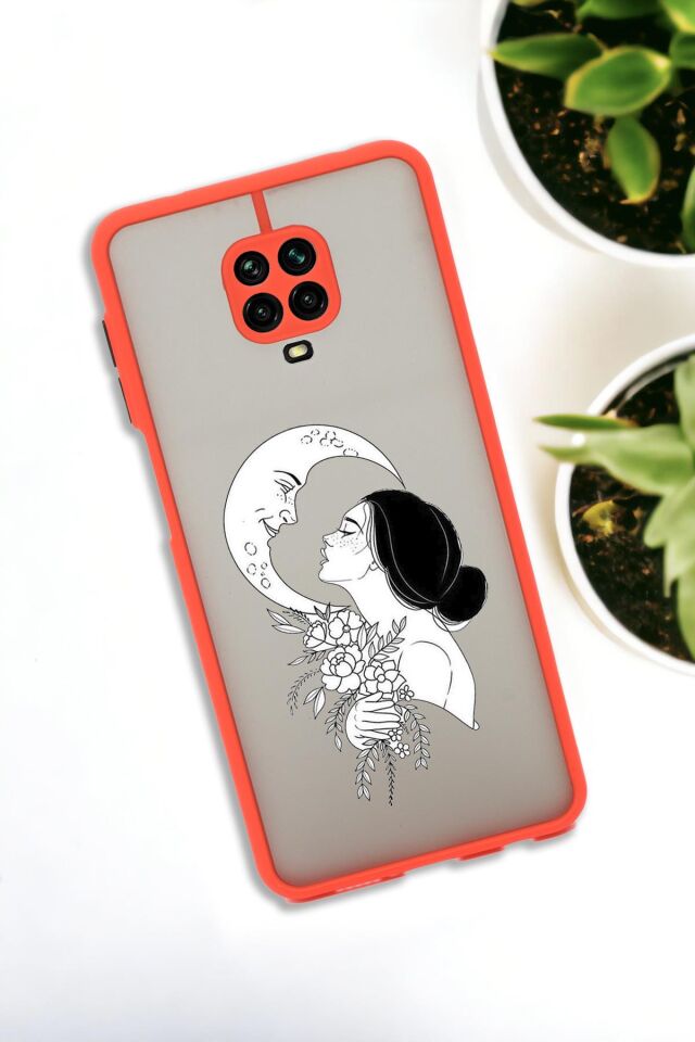 Xiaomi Redmi Note 9 Pro Uyumlu Moon and Women Desenli Buzlu Şeffaf Lüx Telefon Kılıfı
