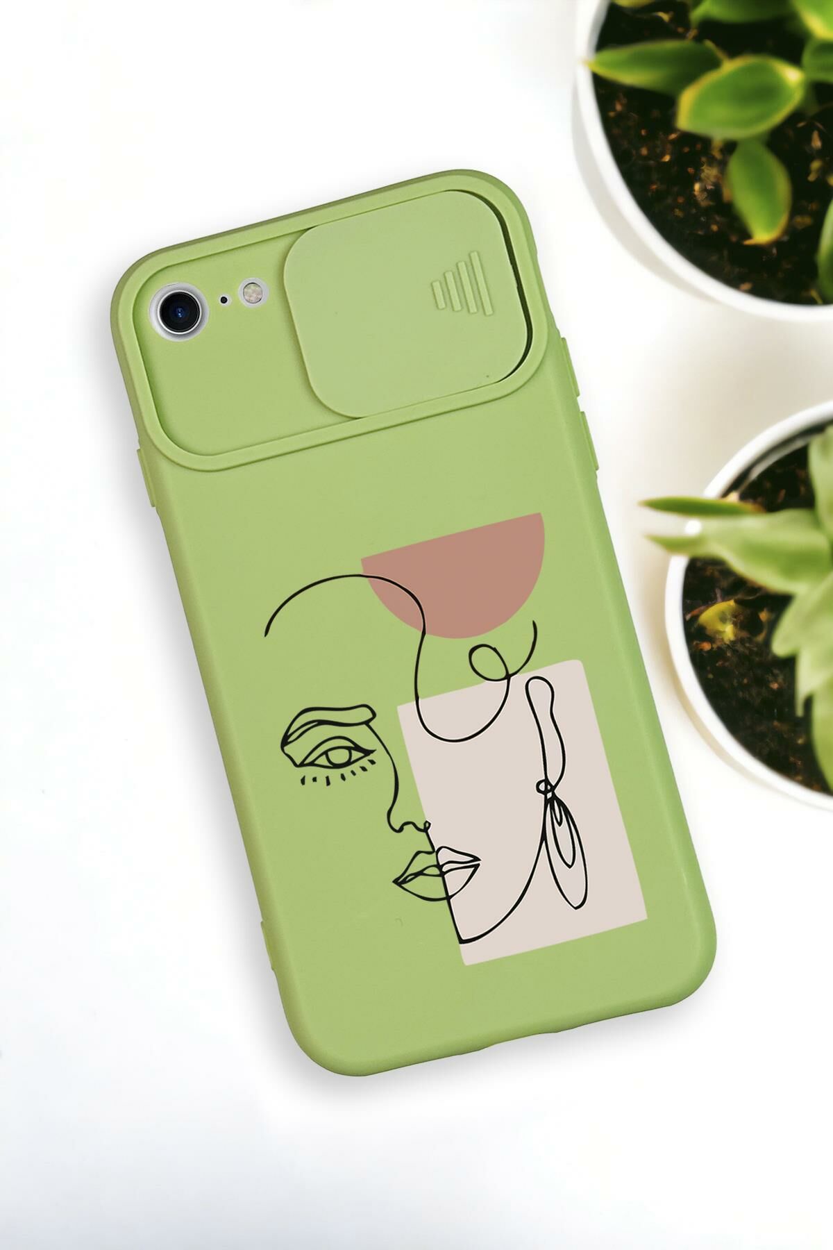 iPhone 6 Plus Uyumlu Women Art Desenli Kamera Koruma Slider Kapaklı Silikonlu Telefon Kılıfı