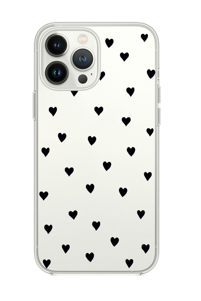 iPhone 13 Pro Max Uyumlu Siyah Kalpler Premium Şeffaf Silikon Kılıf