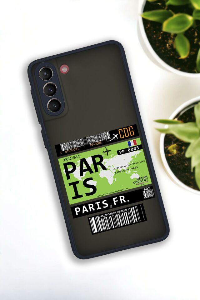 Samsung S21 Plus Uyumlu Paris Ticket Desenli Buzlu Şeffaf Lüx Telefon Kılıfı