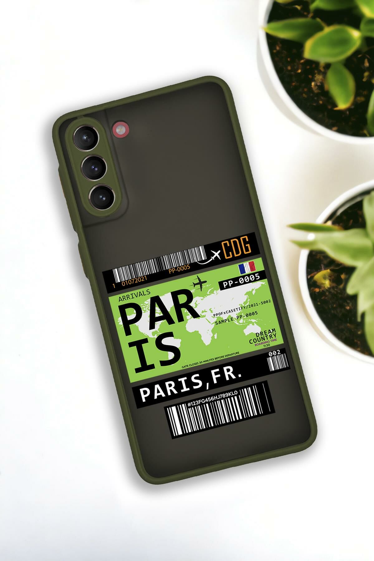 Samsung S21 Plus Uyumlu Paris Ticket Desenli Buzlu Şeffaf Lüx Telefon Kılıfı