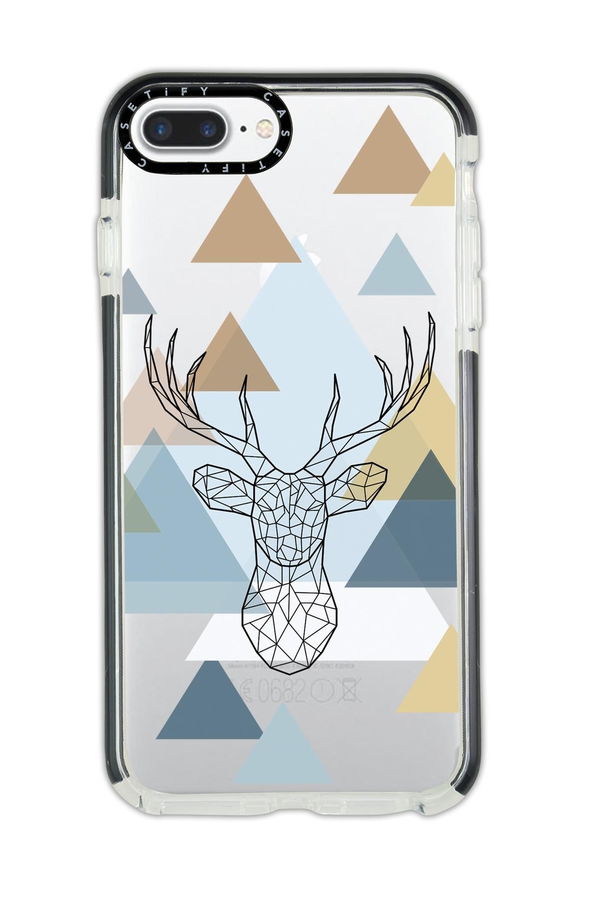 iPhone 8 Casetify Polygon Deer Desenli Anti Shock Premium Silikonlu Siyah Kenar Detaylı Telefon Kılıfı