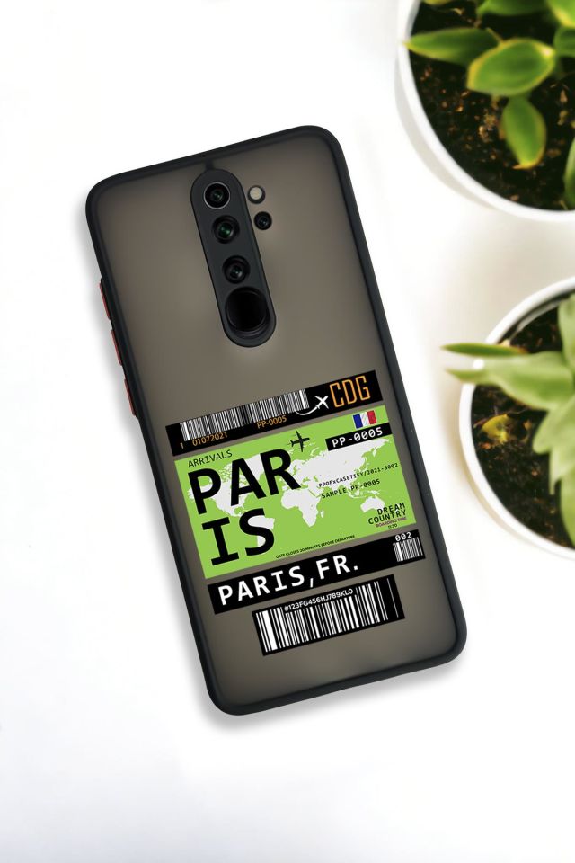 Xiaomi Redmi Note 8 Pro Uyumlu Paris Ticket Desenli Buzlu Şeffaf Lüx Telefon Kılıfı