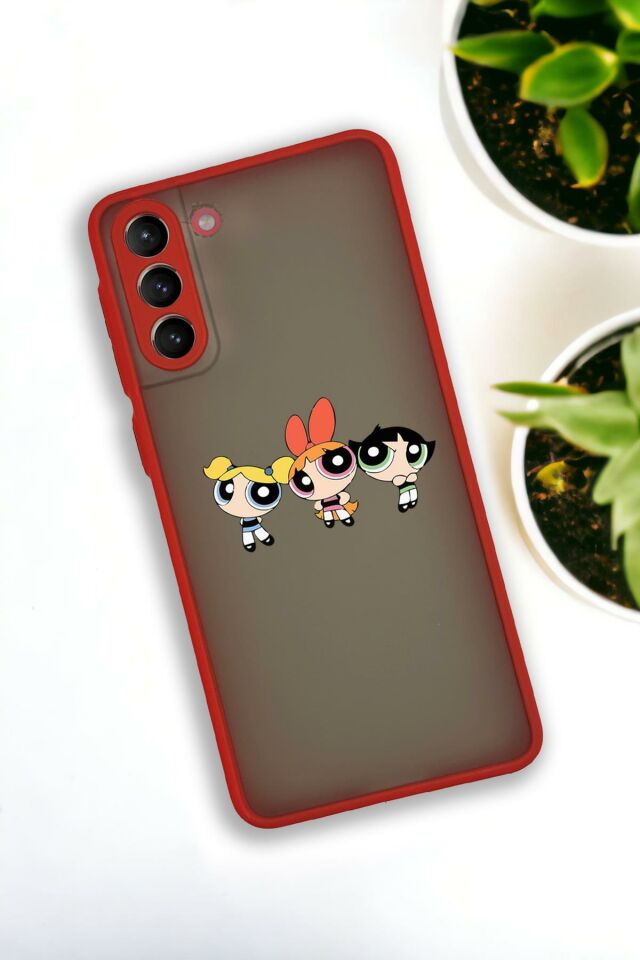 Samsung S21 Plus Uyumlu Powerpuff Girls Desenli Buzlu Şeffaf Lüx Telefon Kılıfı