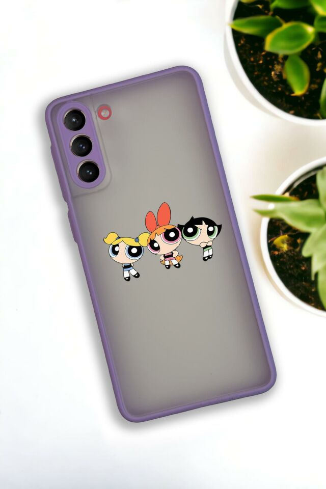 Samsung S21 Plus Uyumlu Powerpuff Girls Desenli Buzlu Şeffaf Lüx Telefon Kılıfı