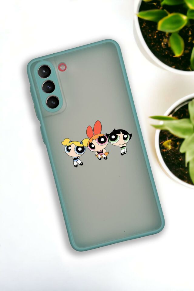 Samsung S21 Plus Uyumlu Powerpuff Girls Desenli Buzlu Şeffaf Lüx Telefon Kılıfı