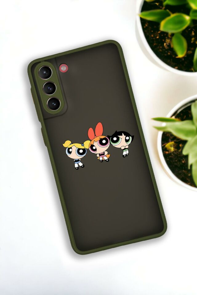 Samsung S21 Plus Uyumlu Powerpuff Girls Desenli Buzlu Şeffaf Lüx Telefon Kılıfı