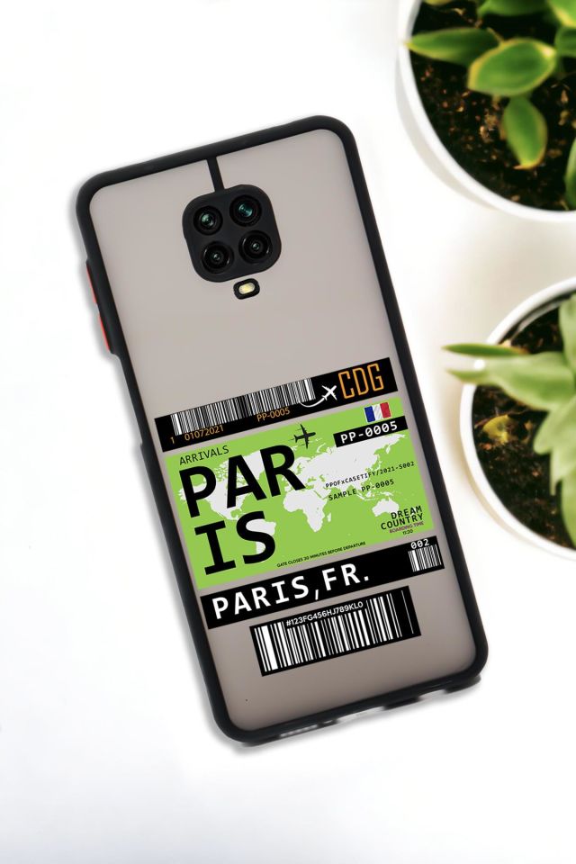 Xiaomi Redmi Note 9 Pro Uyumlu Paris Ticket Desenli Buzlu Şeffaf Lüx Telefon Kılıfı