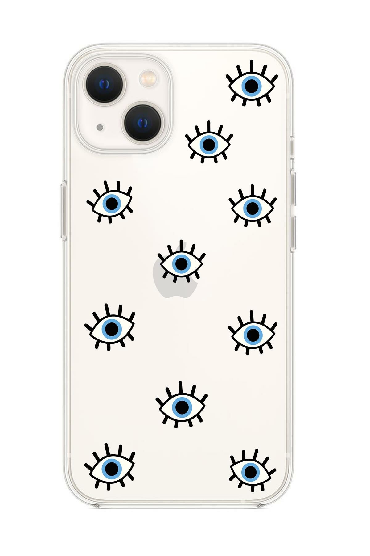 iPhone 13 Nazar Gözler Desenli Premium Silikonlu Şeffaf Telefon Kılıfı
