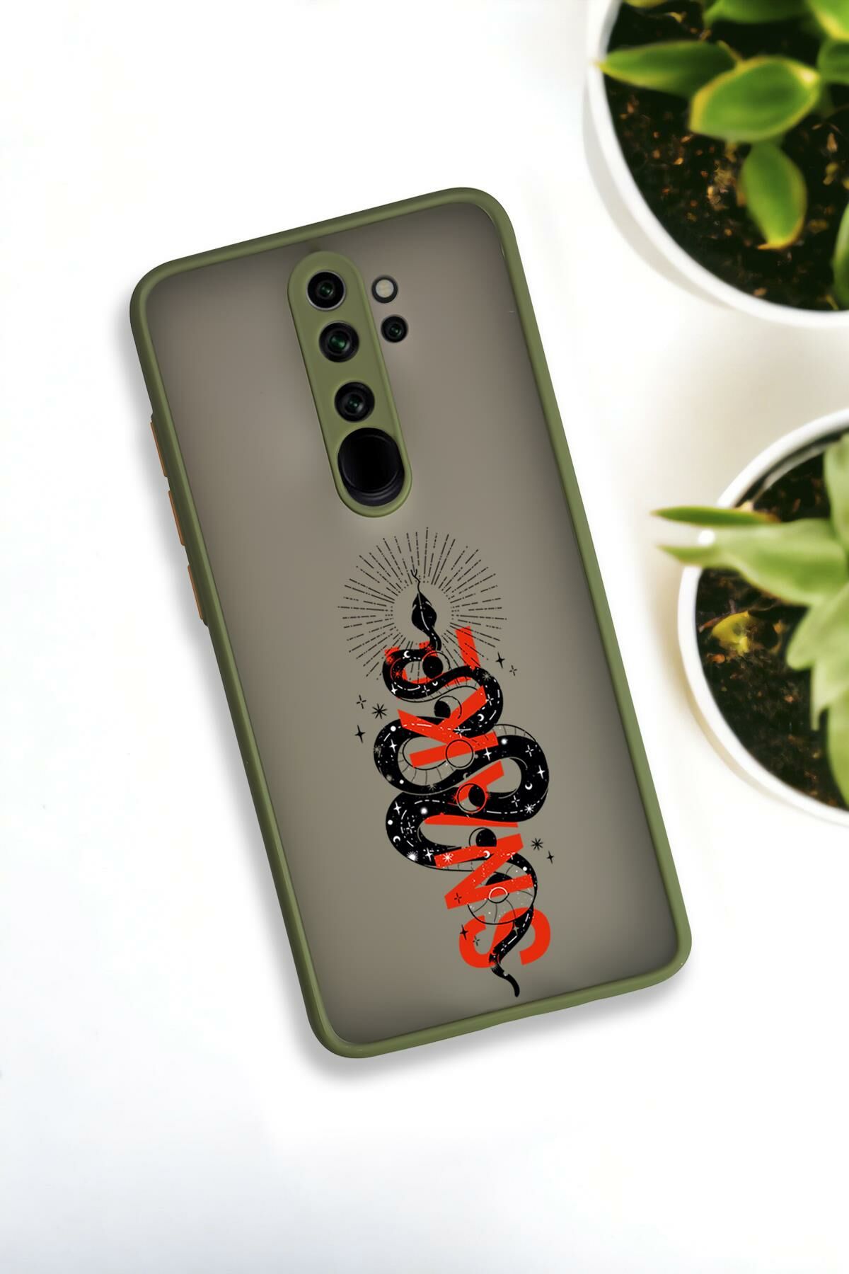 Xiaomi Redmi Note 8 Pro Uyumlu Snake Desenli Buzlu Şeffaf Lüx Telefon Kılıfı
