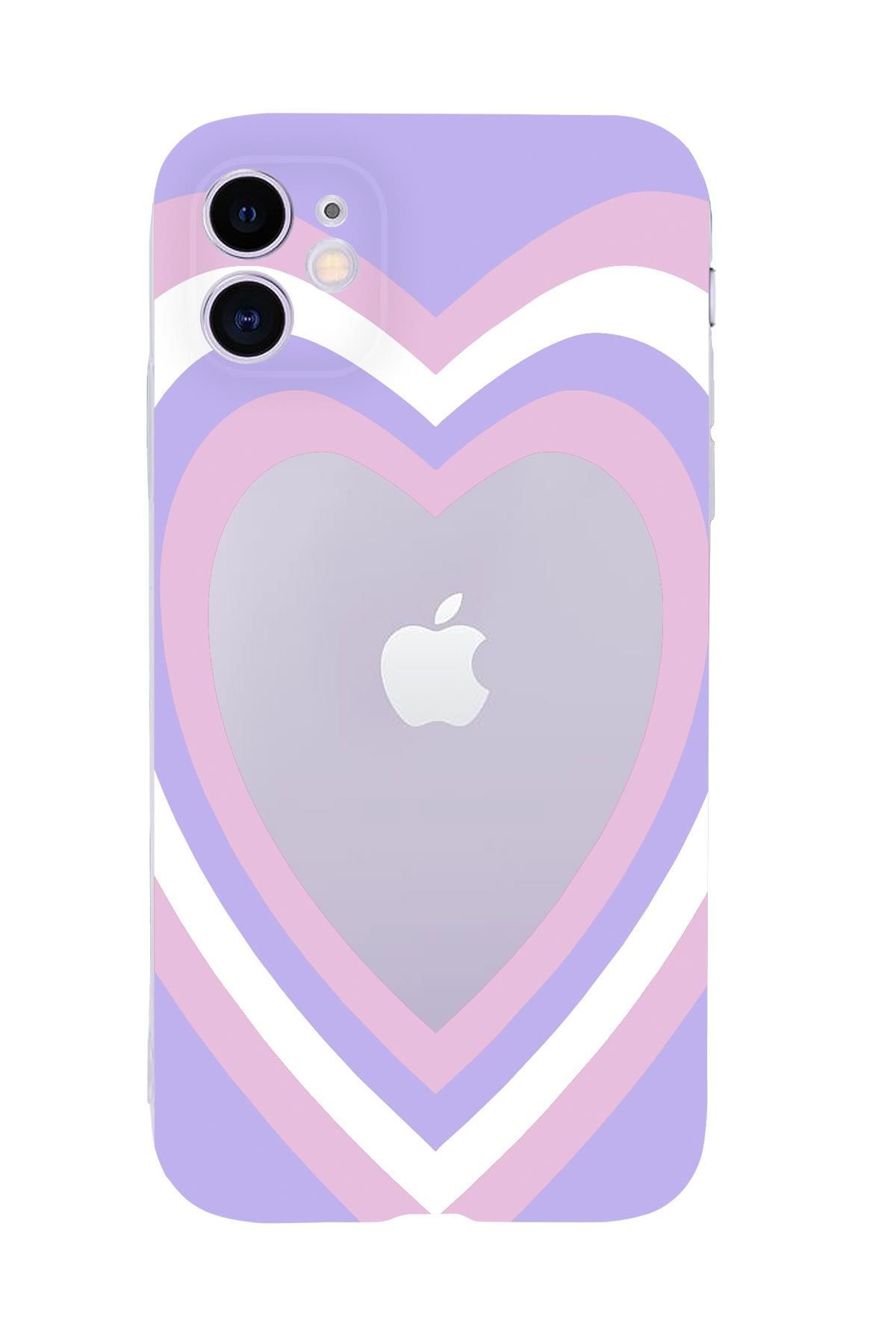 iPhone 11 Purple Heart Premium Şeffaf Silikon Kılıf