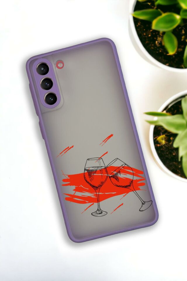Samsung S21 Plus Uyumlu Spilled Wine Desenli Buzlu Şeffaf Lüx Telefon Kılıfı