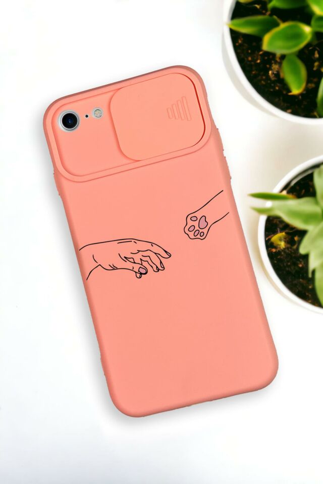 iPhone 6 Plus Uyumlu Hand and Paw Desenli Kamera Koruma Slider Kapaklı Silikonlu Telefon Kılıfı
