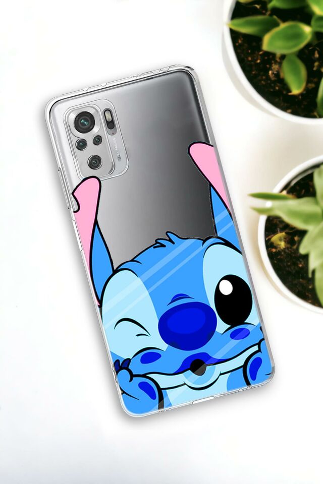 Xiaomi Redmi Note 10 Uyumlu Stitch Desenli Premium Silikonlu Şeffaf Telefon Kılıfı