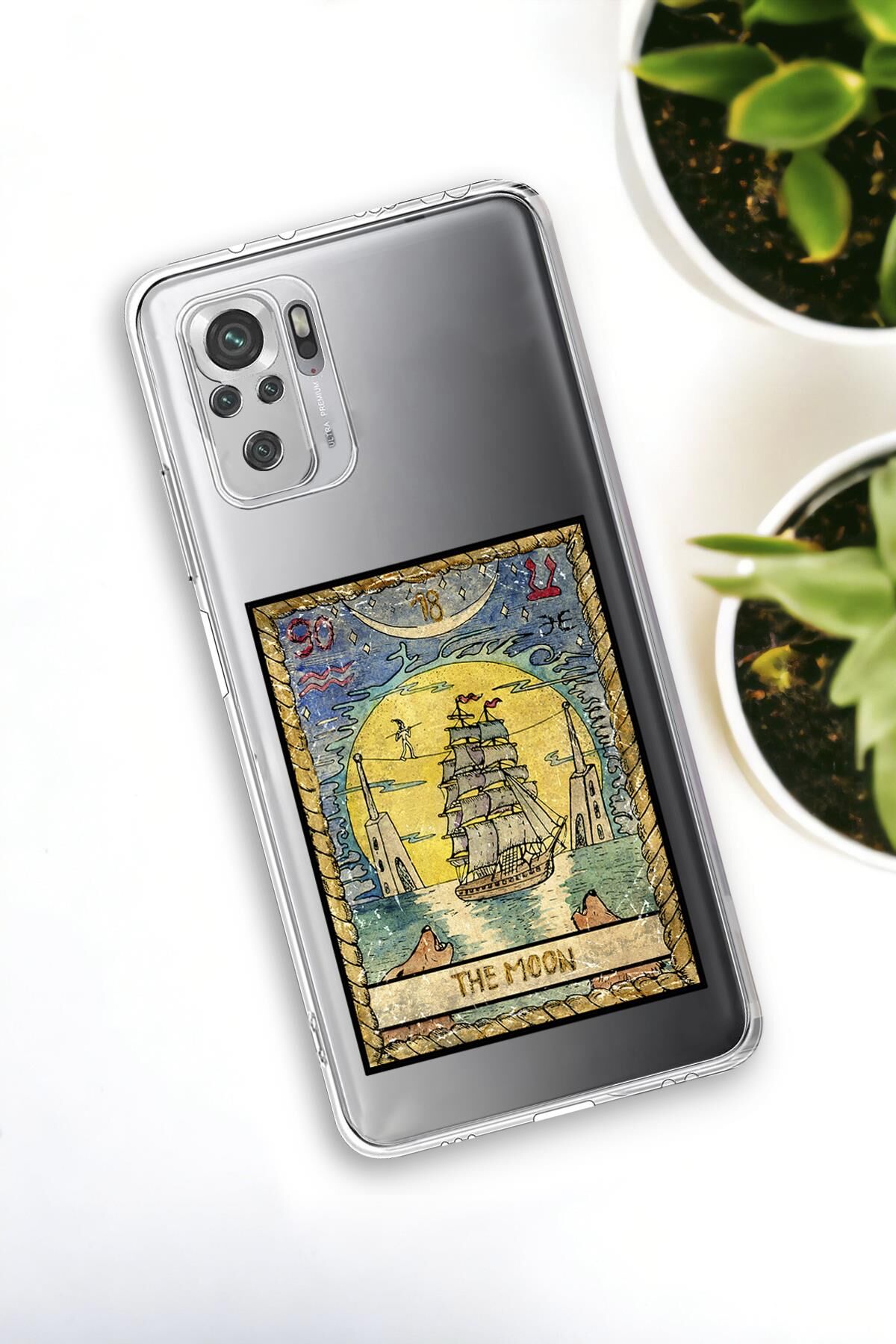 Xiaomi Redmi Note 10 Uyumlu The Moon Desenli Premium Silikonlu Şeffaf Telefon Kılıfı