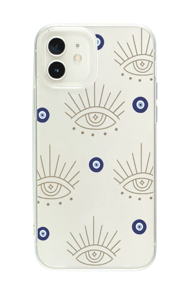 iPhone 12 Uyumlu Evil Eye Desenli Premium Şeffaf Silikon Kılıf