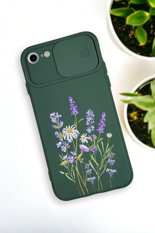 iPhone 6 Plus Uyumlu Lavender Desenli Kamera Koruma Slider Kapaklı Silikonlu Telefon Kılıfı