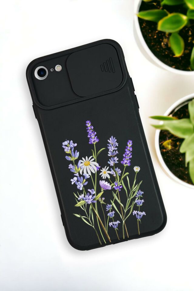 iPhone 6 Plus Uyumlu Lavender Desenli Kamera Koruma Slider Kapaklı Silikonlu Telefon Kılıfı