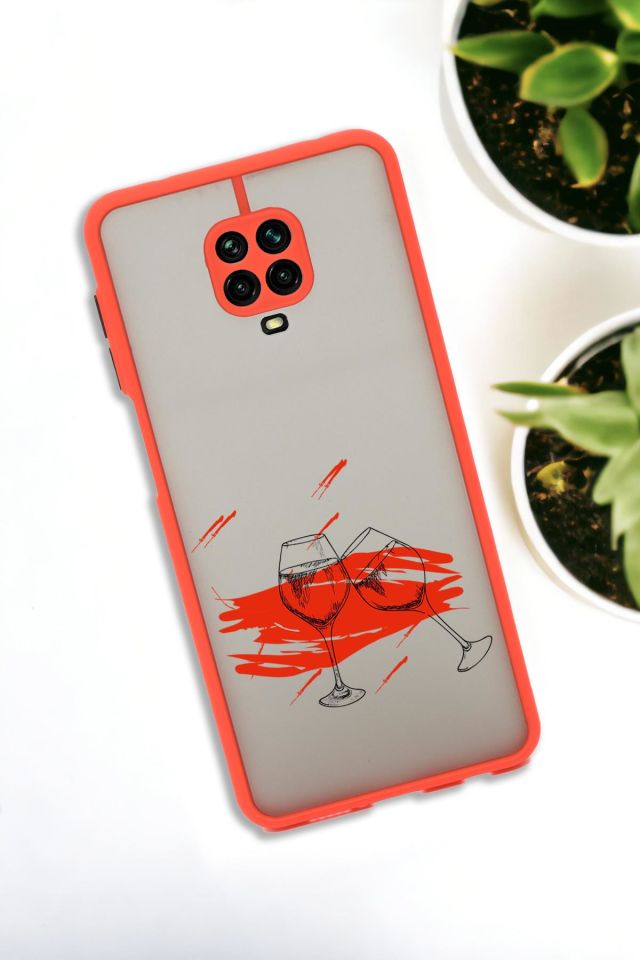 Xiaomi Redmi Note 9 Pro Uyumlu Spilled Wine Desenli Buzlu Şeffaf Lüx Telefon Kılıfı