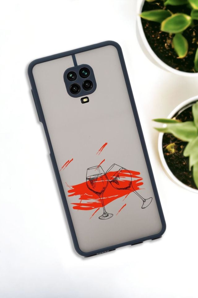 Xiaomi Redmi Note 9 Pro Uyumlu Spilled Wine Desenli Buzlu Şeffaf Lüx Telefon Kılıfı