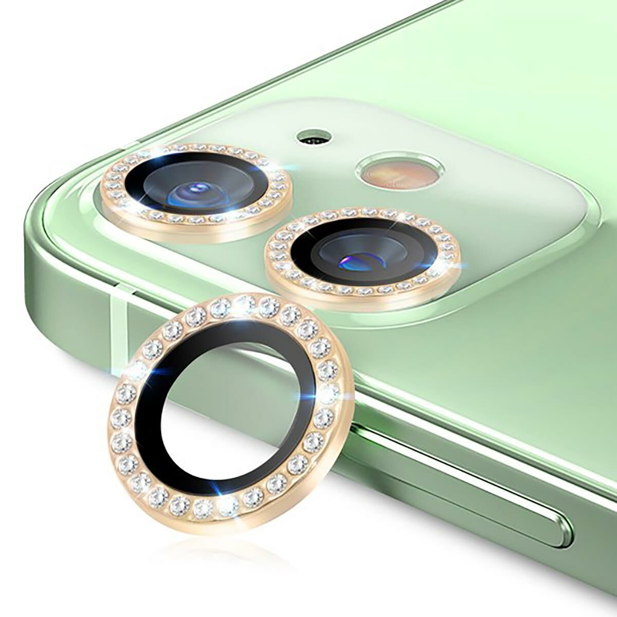 iPhone 12 Uyumlu Swarovski Taşlı Kamera Lensi Koruma Camı Gold