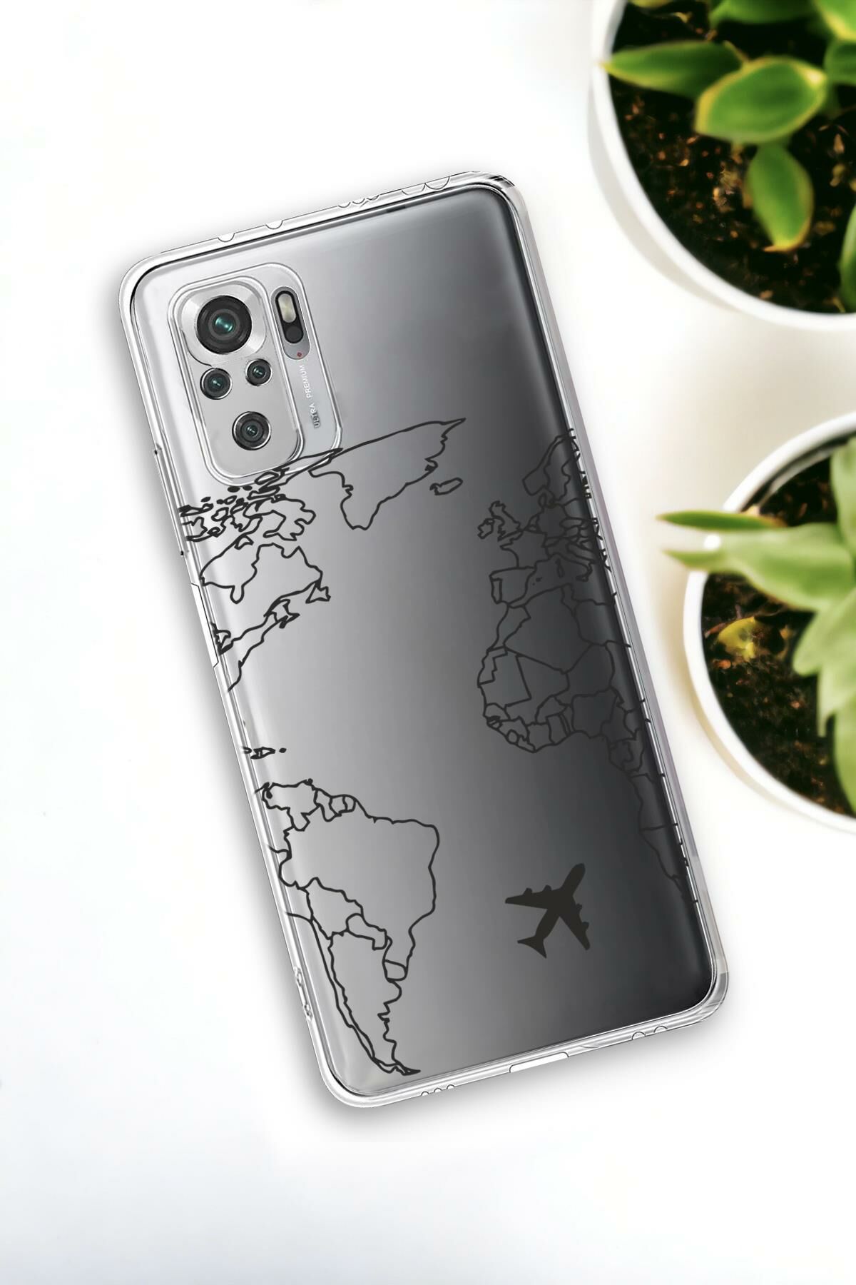 Xiaomi Redmi Note 10 Uyumlu World Map Lines Desenli Premium Silikonlu Şeffaf Telefon Kılıfı