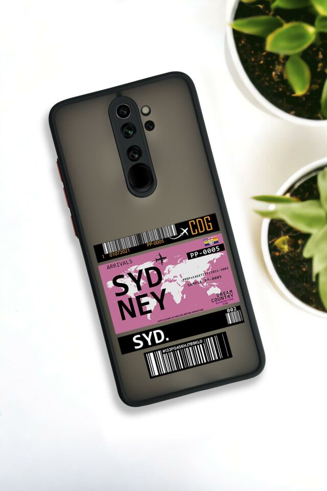 Xiaomi Redmi Note 8 Pro Uyumlu Sydney Ticket Desenli Buzlu Şeffaf Lüx Telefon Kılıfı
