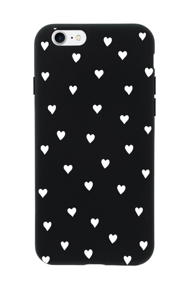 iPhone 7 Uyumlu Siyah Kalpler Desenli Premium Silikonlu Telefon Kılıfı