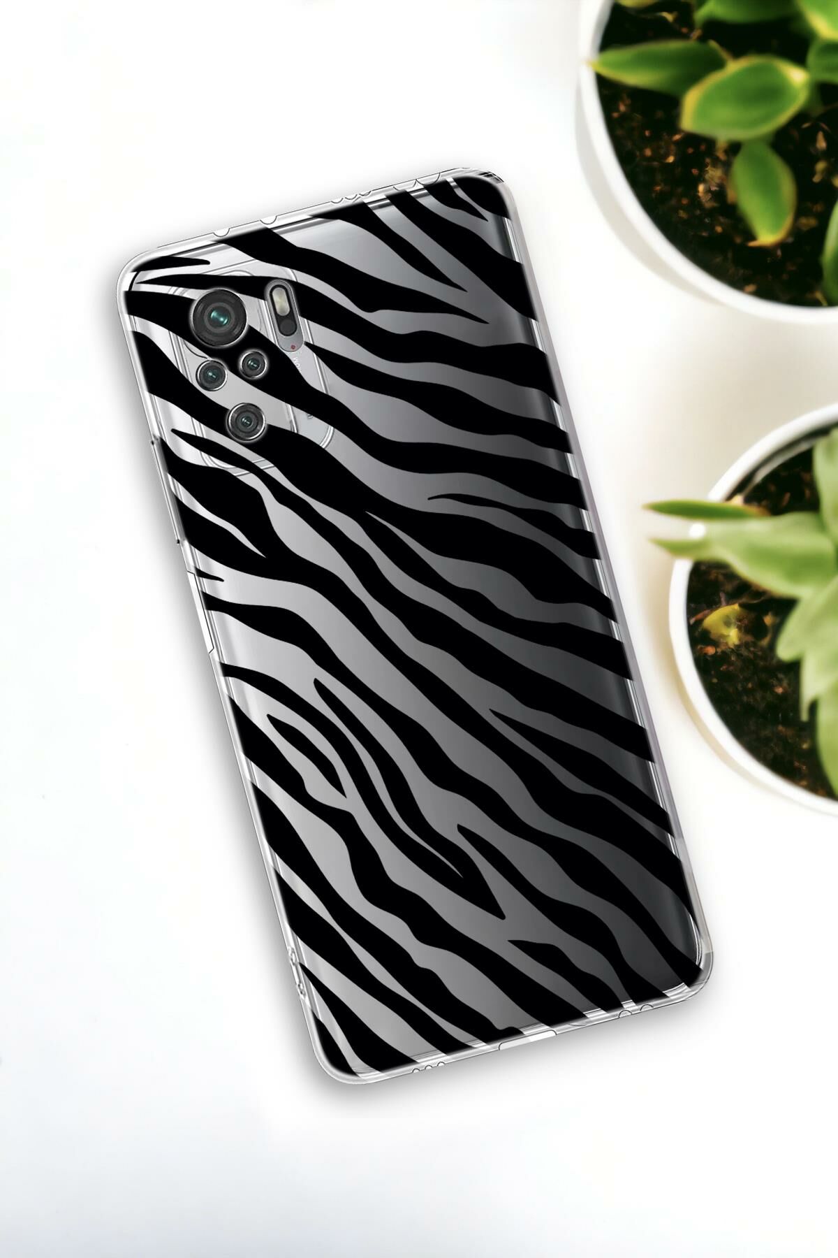 Xiaomi Redmi Note 10 Uyumlu Zebra Pattern Premium Silikonlu Şeffaf Telefon Kılıfı