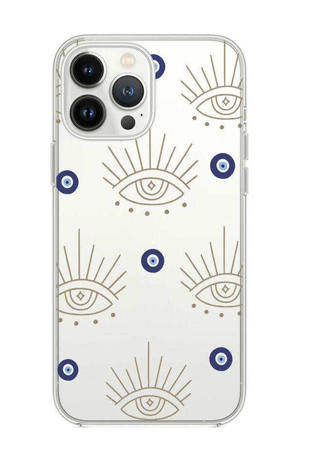 iPhone 13 Pro Uyumlu Evil Eye Desenli Premium Şeffaf Silikon Kılıf