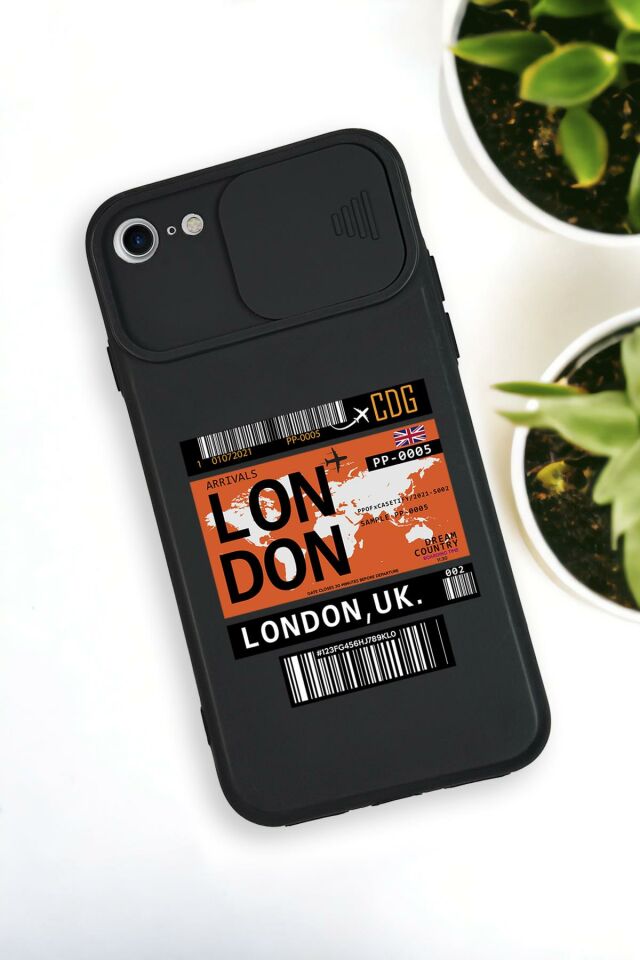 iPhone 6 Plus Uyumlu London Yaprak Desenli Kamera Koruma Slider Kapaklı Silikonlu Telefon Kılıfı