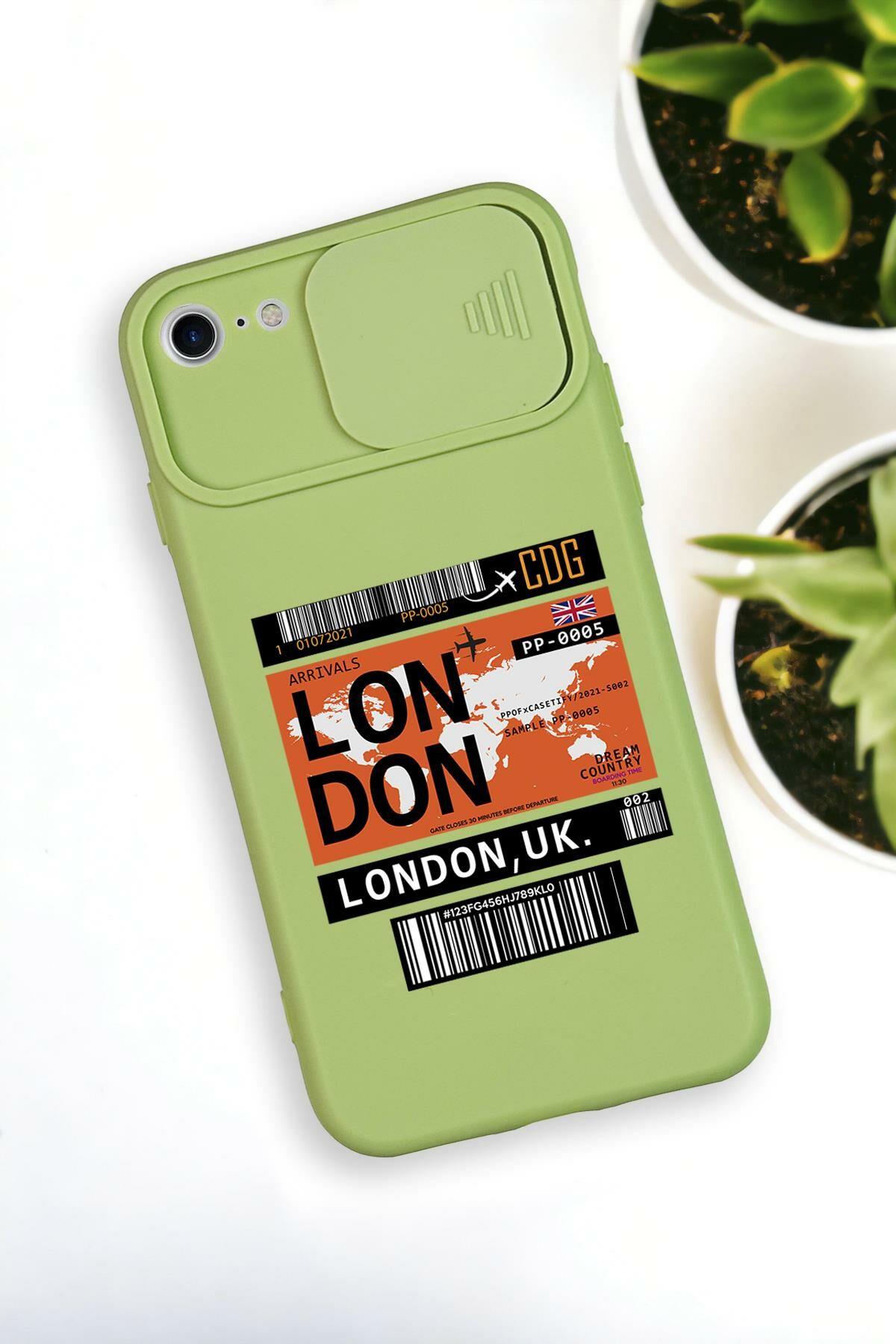 iPhone 6 Plus Uyumlu London Yaprak Desenli Kamera Koruma Slider Kapaklı Silikonlu Telefon Kılıfı