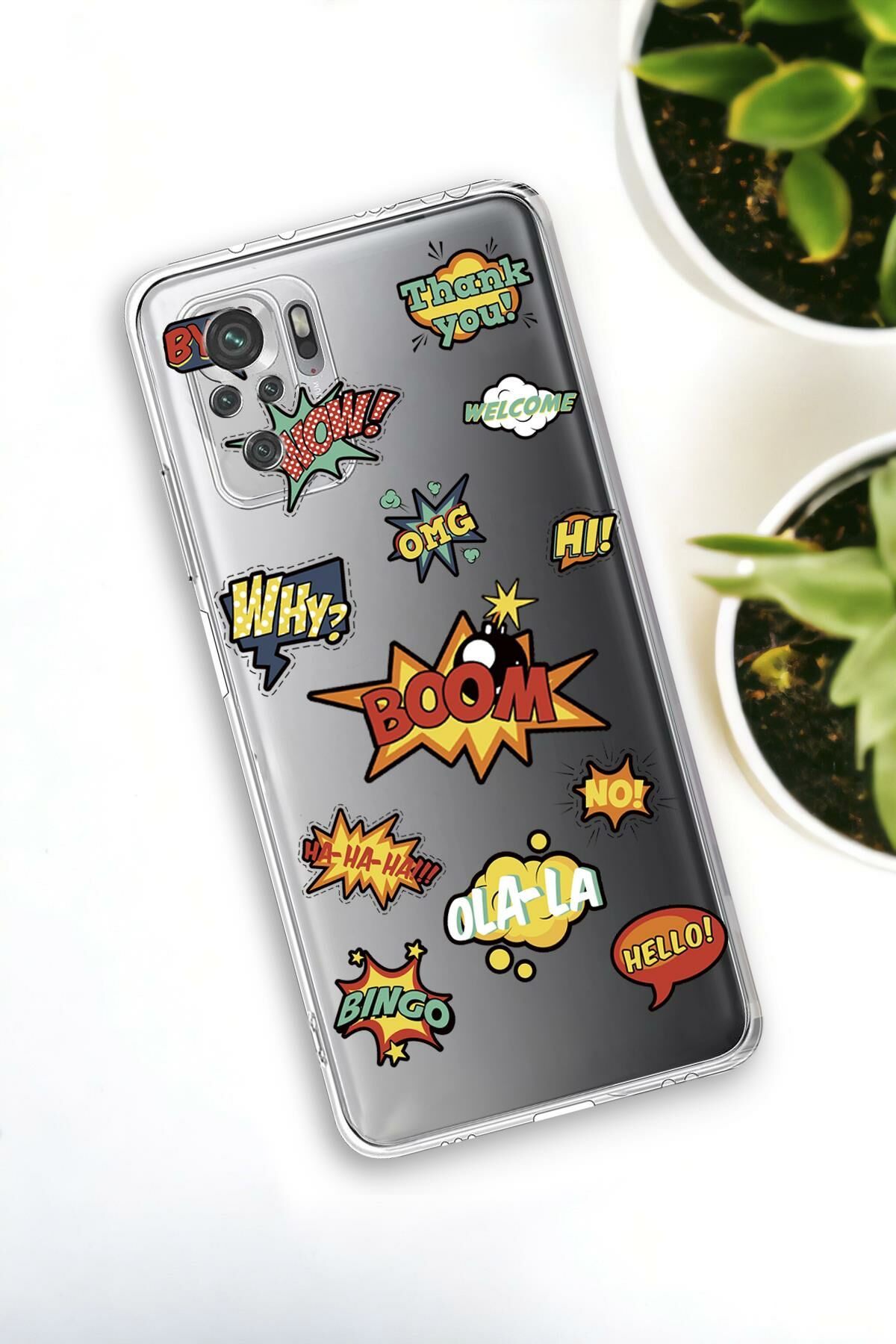 Xiaomi Redmi Note 10 Uyumlu Stickers Desenli Premium Silikonlu Şeffaf Telefon Kılıfı