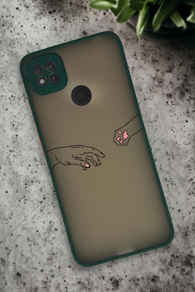 Xiaomi Redmi 9C Uyumlu Hand and Paw Desenli Buzlu Şeffaf Lüx Telefon Kılıfı