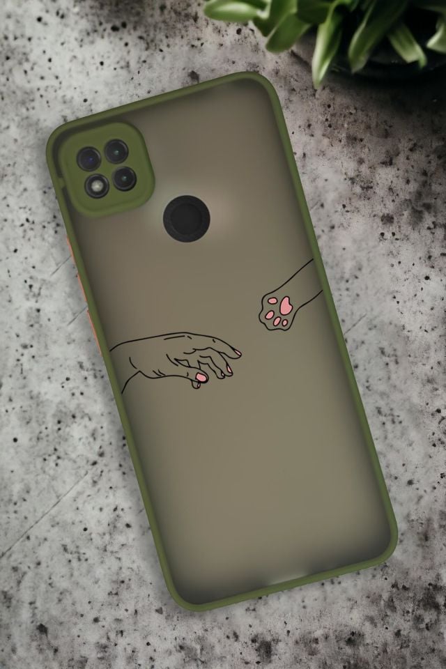 Xiaomi Redmi 9C Uyumlu Hand and Paw Desenli Buzlu Şeffaf Lüx Telefon Kılıfı