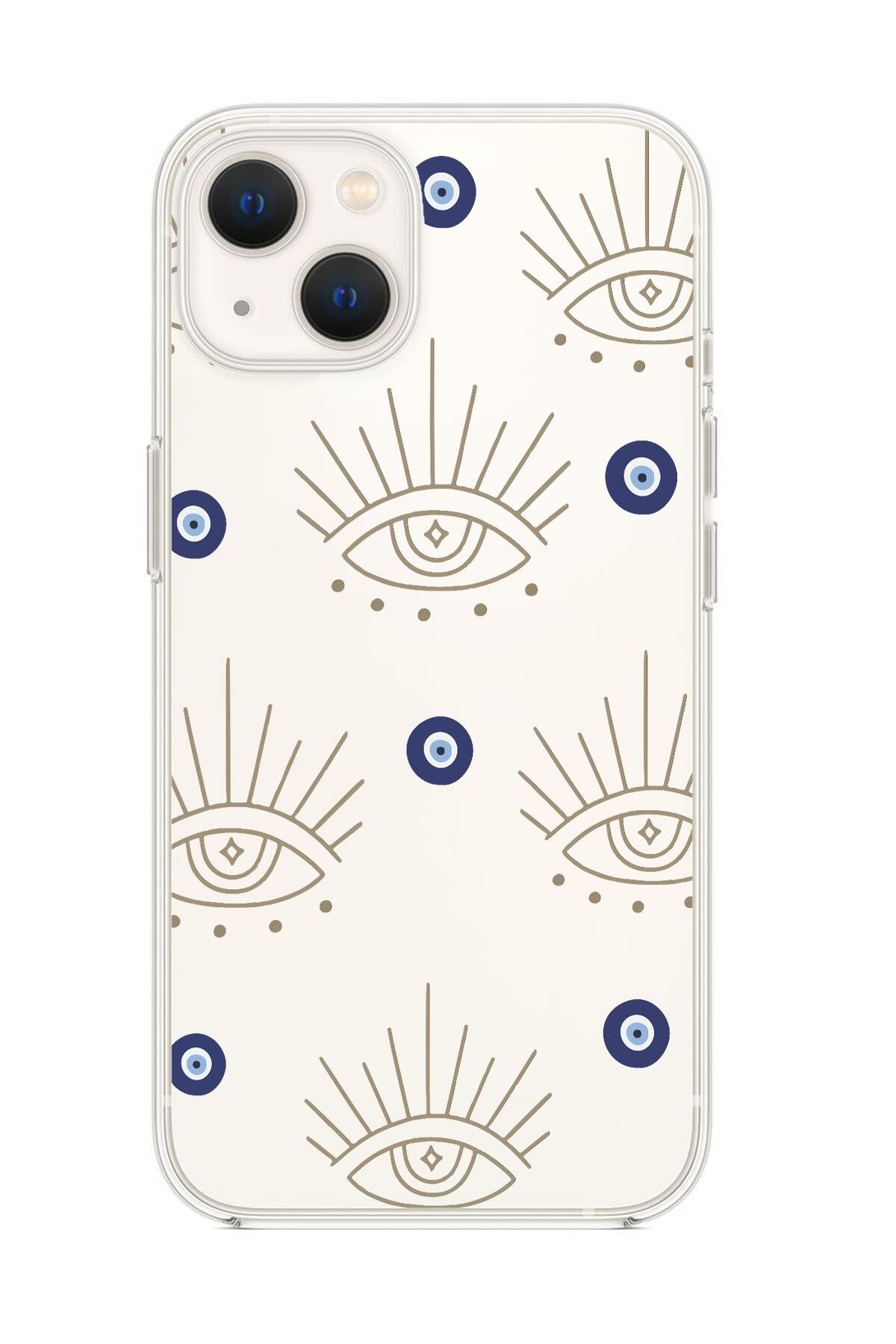 iPhone 15 Plus Uyumlu Evil Eye Desenli Premium Şeffaf Silikon Kılıf