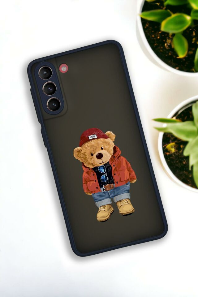 Samsung S21 Plus Uyumlu Teddy Bear Desenli Buzlu Şeffaf Lüx Telefon Kılıfı