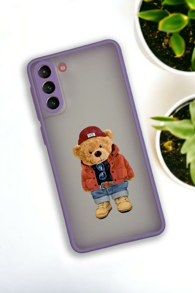 Samsung S21 Plus Uyumlu Teddy Bear Desenli Buzlu Şeffaf Lüx Telefon Kılıfı