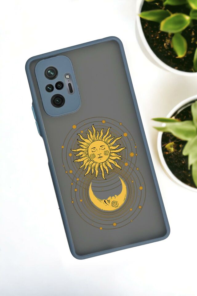 Xiaomi Redmi Note 10 Pro 4G Uyumlu Moon and Sun Desenli Buzlu Şeffaf Lüx Telefon Kılıfı