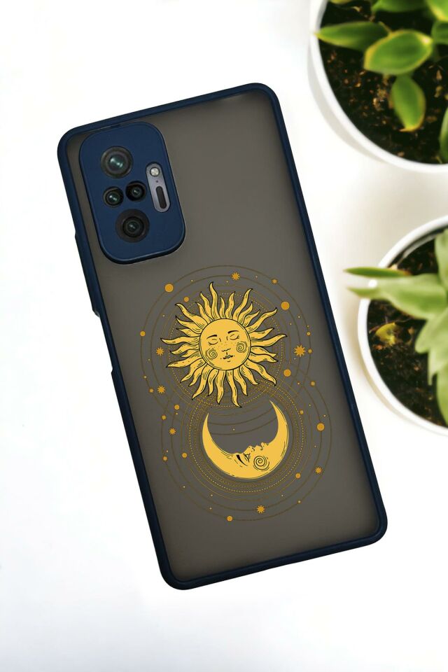 Xiaomi Redmi Note 10 Pro 4G Uyumlu Moon and Sun Desenli Buzlu Şeffaf Lüx Telefon Kılıfı