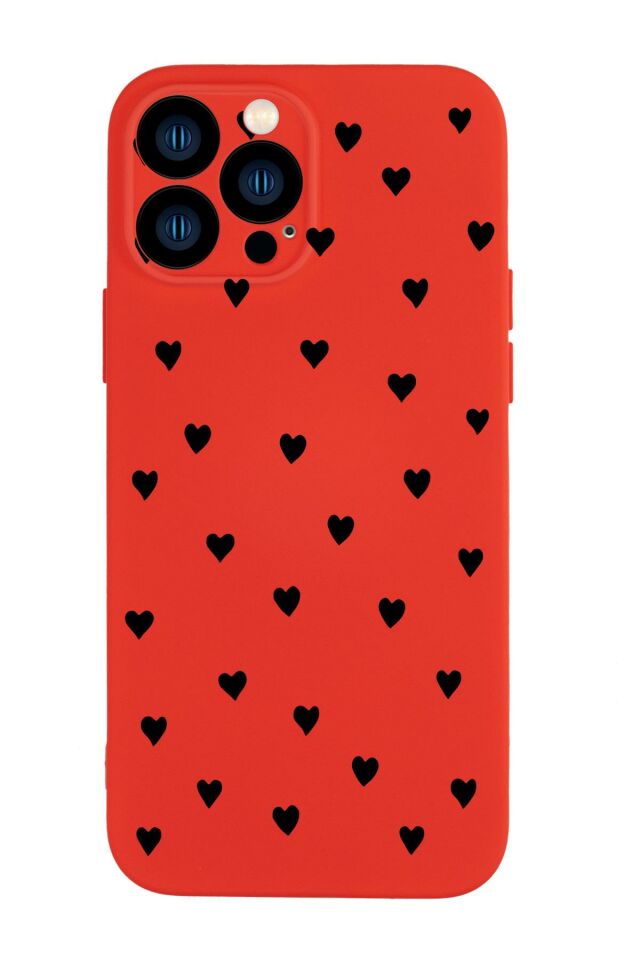 iPhone 13 Pro Max Uyumlu Siyah Kalpler Desenli Kamera Korumalı Premium Silikonlu Telefon Kılıfı