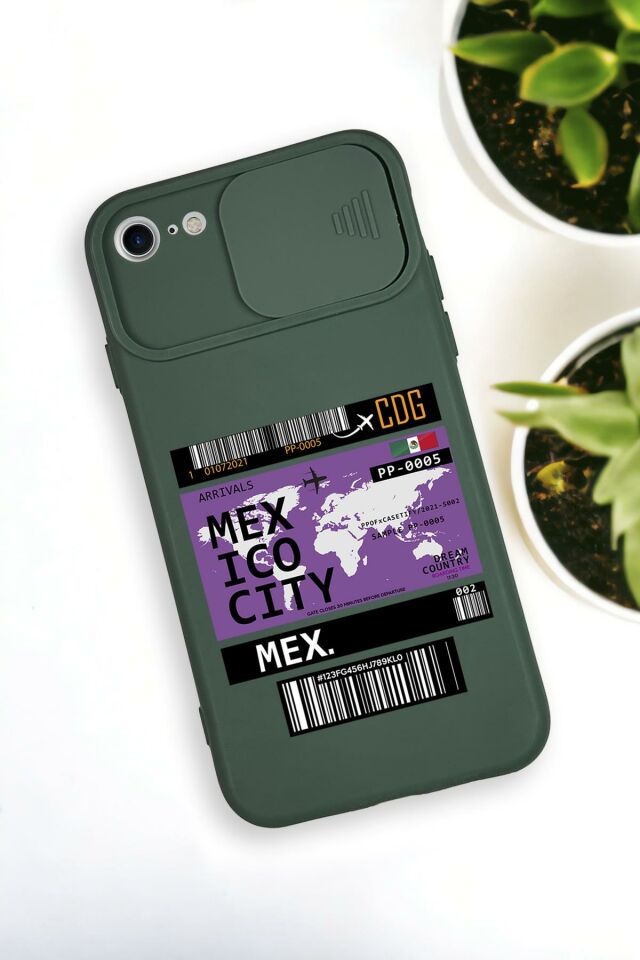 iPhone 6 Plus Uyumlu Mexico Ticket Desenli Kamera Koruma Slider Kapaklı Silikonlu Telefon Kılıfı