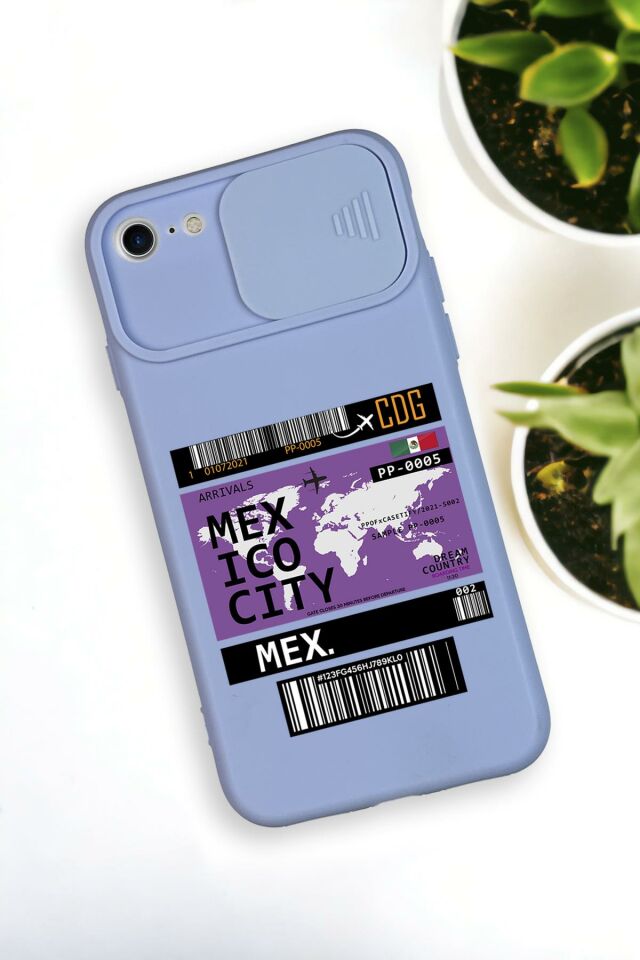iPhone 6 Plus Uyumlu Mexico Ticket Desenli Kamera Koruma Slider Kapaklı Silikonlu Telefon Kılıfı