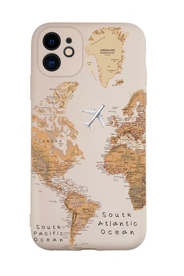 iPhone 11 Uyumlu Dünya Harita Desenli Kamera Korumalı Lansman Kılıf Premium Silikonlu