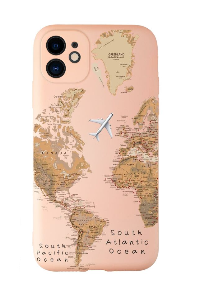 iPhone 11 Uyumlu Dünya Harita Desenli Kamera Korumalı Lansman Kılıf Premium Silikonlu