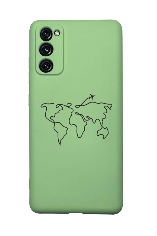 Samsung S20 FE Uyumlu Dünya Harita Rotalı Desenli Premium Silikonlu Lansman Telefon Kılıfı
