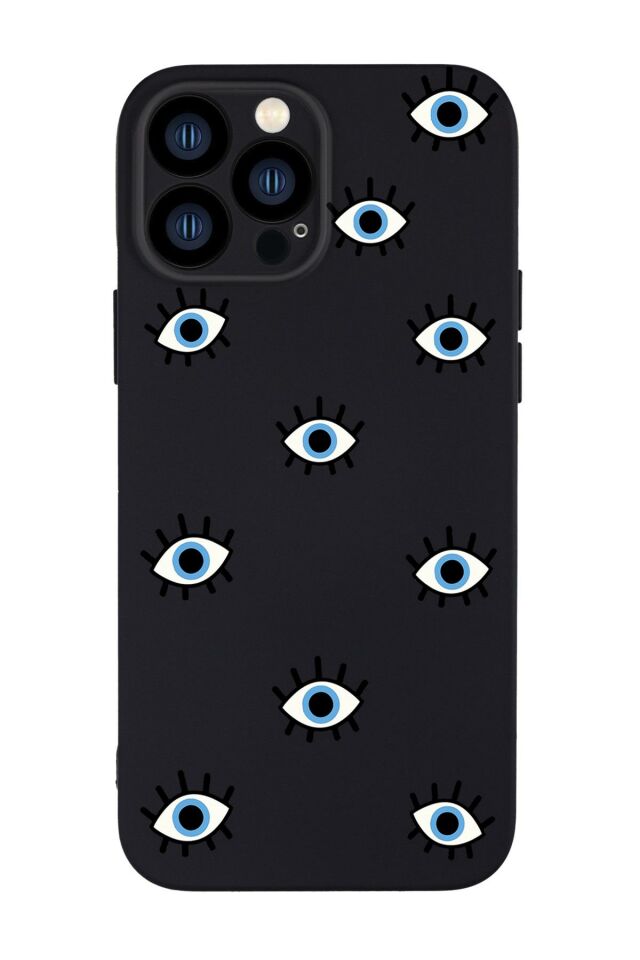 iPhone 13 Pro Max Uyumlu Nazar Gözler Desenli Kamera Lens Korumalı Darbe Emici Silikonlu Lansman Kılıf