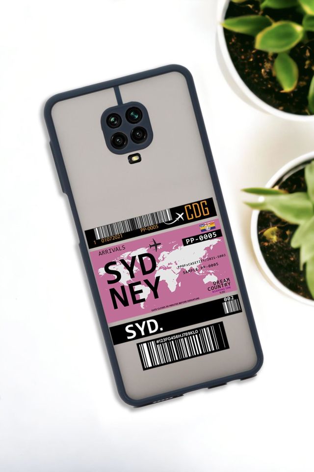 Xiaomi Redmi Note 9 Pro Uyumlu Sydney Ticket Desenli Buzlu Şeffaf Lüx Telefon Kılıfı