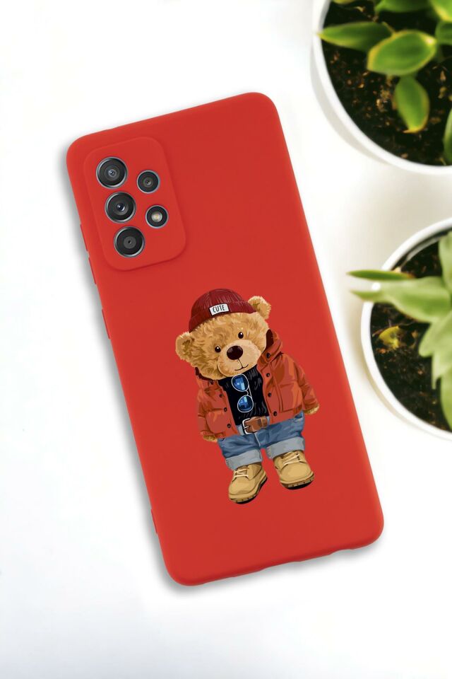 Samsung Galaxy A73 Uyumlu Teddy Bear Desenli Premium Silikonlu Lansman Telefon Kılıfı