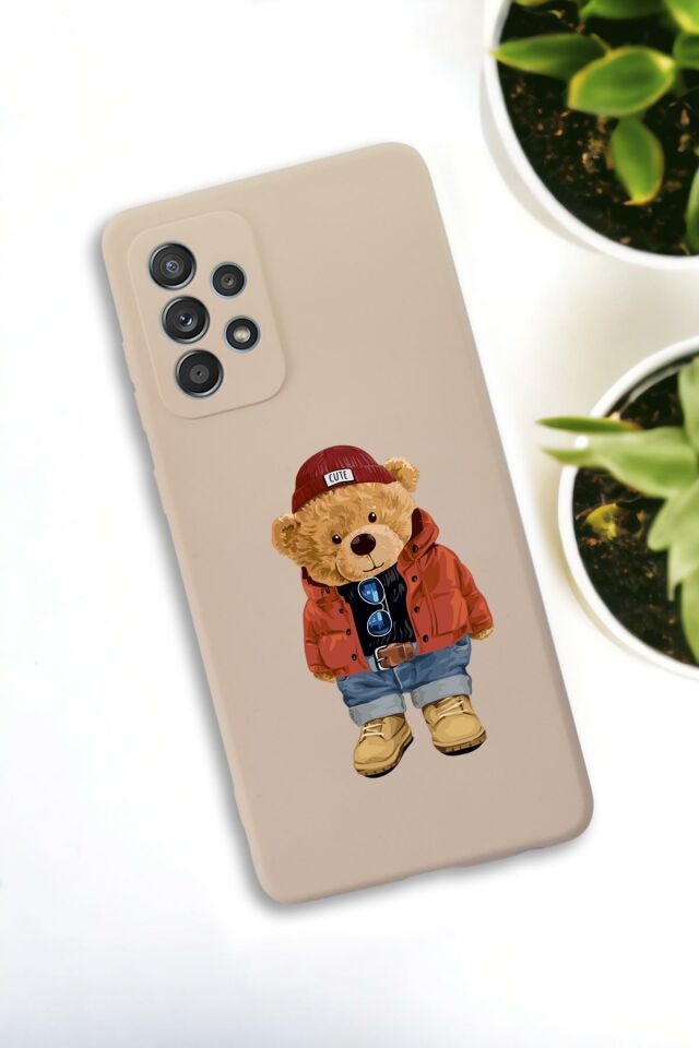 Samsung Galaxy A73 Uyumlu Teddy Bear Desenli Premium Silikonlu Lansman Telefon Kılıfı